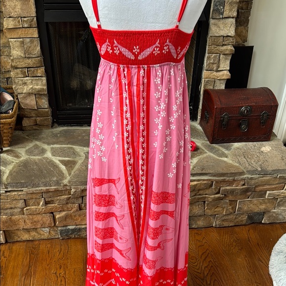 Boutique Red and Pink Spaghetti Strap Sundress smocked back - Picture 3 of 5